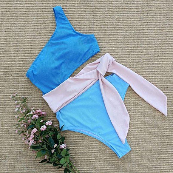 SPORLIKE Asymmetric Ribbed Color Block One-Piece Swimsuit  -  NEW WITH T… - Picture 6 of 10